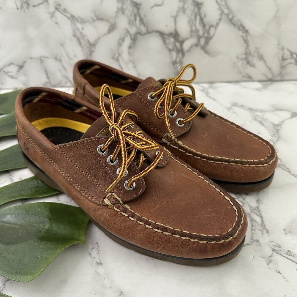 Sperry Womens Boat Shoe Loafers Size 7 Brown Leather Lace Up Preppy Nautical